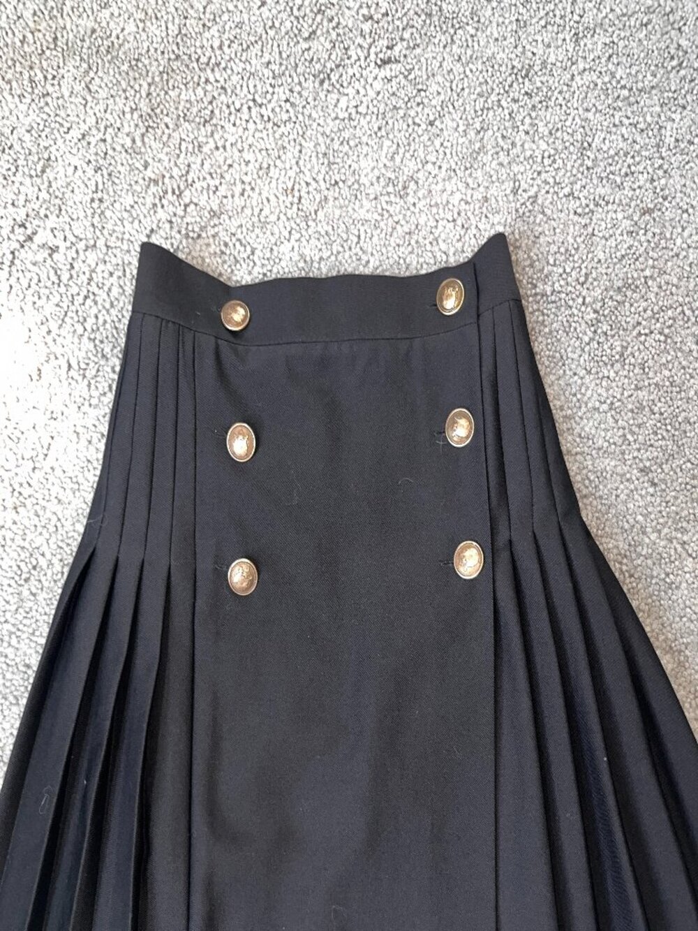 THE KOOPLES BLACK WOOL PLEATED WRAP SKIRT WITH GOLD CROWN & CREST BUTTONS - EU32